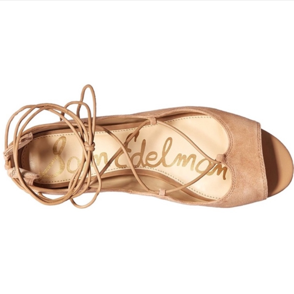 Sam Edelman Nude Suede Lace Up Peep Toe …
